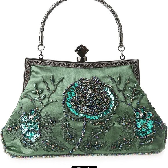 Womens Vintage Floral Beaded Rhinestone Embroidery Clutch Sequin Crossbody Bag E - Picture 2 of 7
